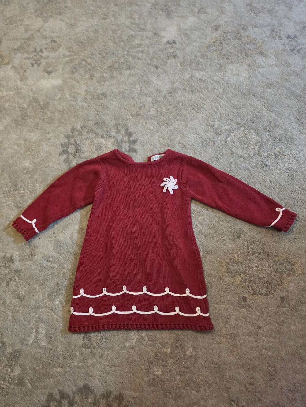 Lydia Jane -Girls Burgundy Long-Sleeve Knit Dress Top with White Trim